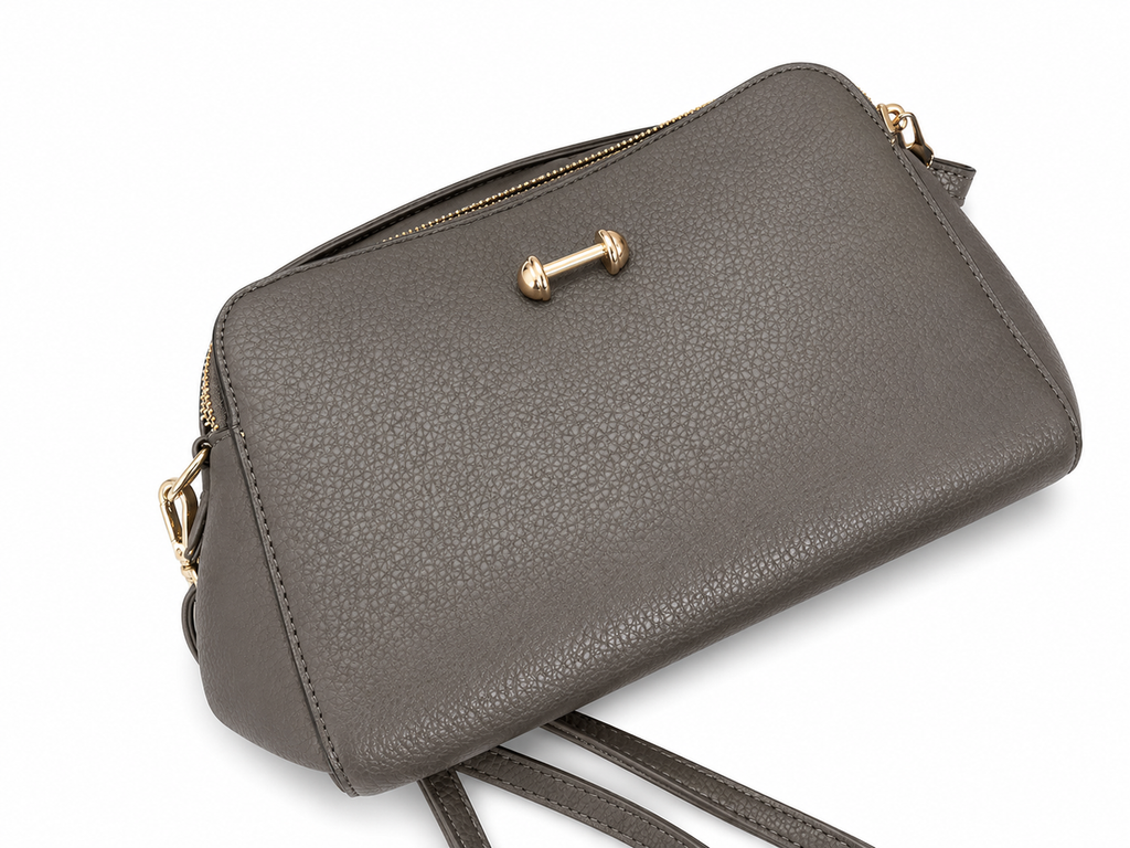 Elegant Triple-Compartment Crossbody Bag – Grey