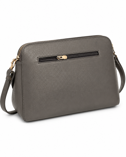 Elegant Triple-Compartment Crossbody Bag – Grey